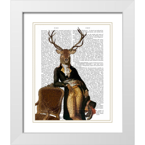Deer and Chair Full White Modern Wood Framed Art Print with Double Matting by Fab Funky