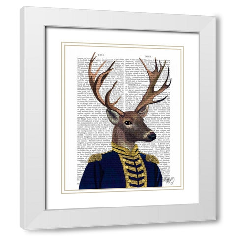 Captain Deer White Modern Wood Framed Art Print with Double Matting by Fab Funky