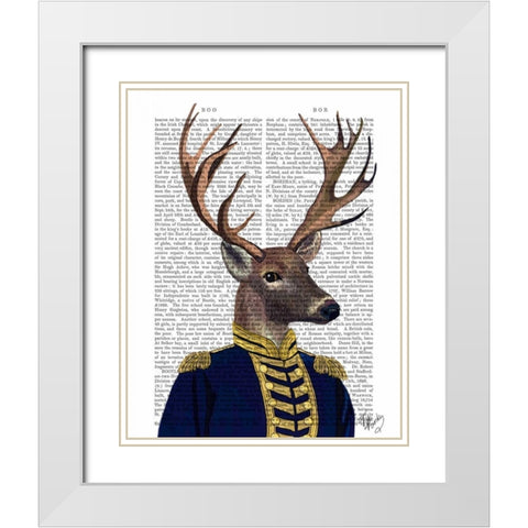 Captain Deer White Modern Wood Framed Art Print with Double Matting by Fab Funky