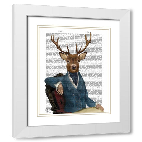 Distinguished Deer Portrait White Modern Wood Framed Art Print with Double Matting by Fab Funky