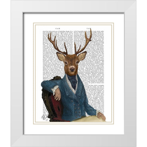 Distinguished Deer Portrait White Modern Wood Framed Art Print with Double Matting by Fab Funky