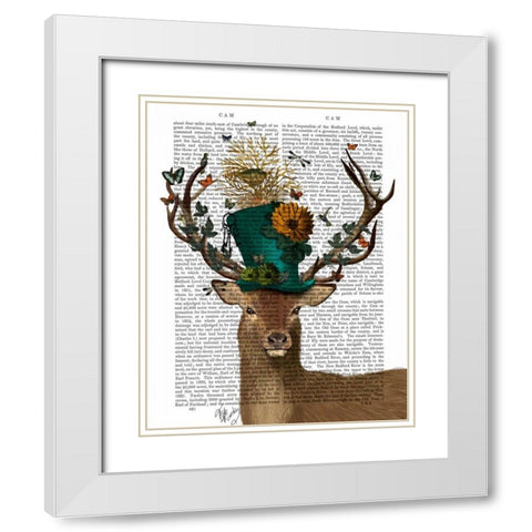 Mad Hatter Deer White Modern Wood Framed Art Print with Double Matting by Fab Funky