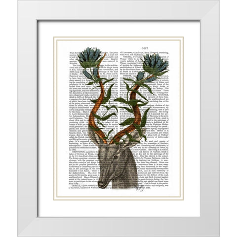Blue Gazelle White Modern Wood Framed Art Print with Double Matting by Fab Funky