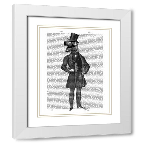 Dinosaur TRex Man 1 White Modern Wood Framed Art Print with Double Matting by Fab Funky