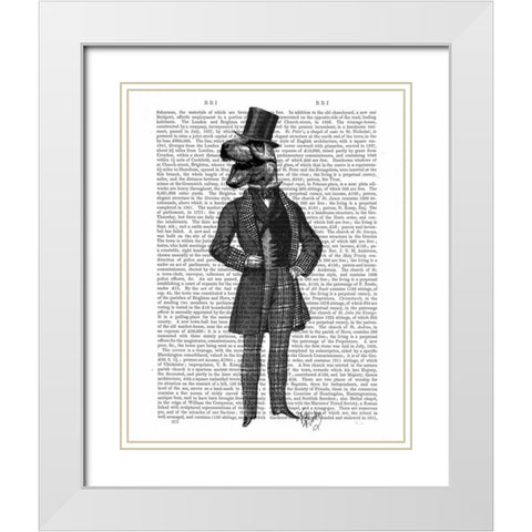 Dinosaur TRex Man 1 White Modern Wood Framed Art Print with Double Matting by Fab Funky