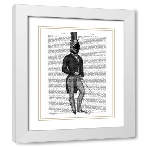 Dinosaur TRex Man 2 White Modern Wood Framed Art Print with Double Matting by Fab Funky
