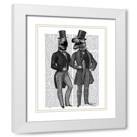 Dinosaur Men Lads Night Out White Modern Wood Framed Art Print with Double Matting by Fab Funky