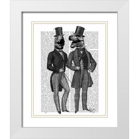 Dinosaur Men Lads Night Out White Modern Wood Framed Art Print with Double Matting by Fab Funky