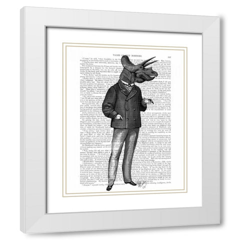 Triceratops Man 1 Dinosaur White Modern Wood Framed Art Print with Double Matting by Fab Funky