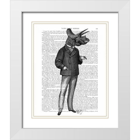 Triceratops Man 1 Dinosaur White Modern Wood Framed Art Print with Double Matting by Fab Funky