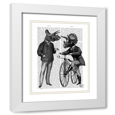 Triceratops Men What Kind of Mileage White Modern Wood Framed Art Print with Double Matting by Fab Funky
