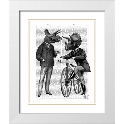 Triceratops Men What Kind of Mileage White Modern Wood Framed Art Print with Double Matting by Fab Funky
