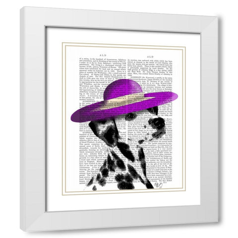 Dalmatian With Purple Wide Brimmed Hat White Modern Wood Framed Art Print with Double Matting by Fab Funky