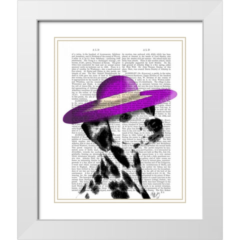 Dalmatian With Purple Wide Brimmed Hat White Modern Wood Framed Art Print with Double Matting by Fab Funky
