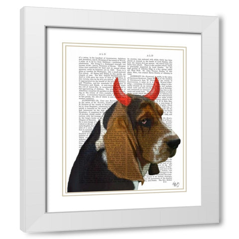 Basset Hound and Devil Horns White Modern Wood Framed Art Print with Double Matting by Fab Funky