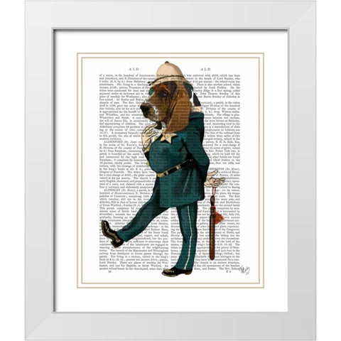 Basset Hound Policeman White Modern Wood Framed Art Print with Double Matting by Fab Funky
