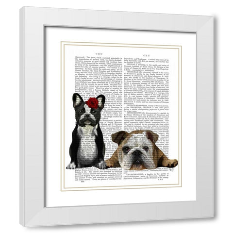 French Bulldog and English Bulldog White Modern Wood Framed Art Print with Double Matting by Fab Funky