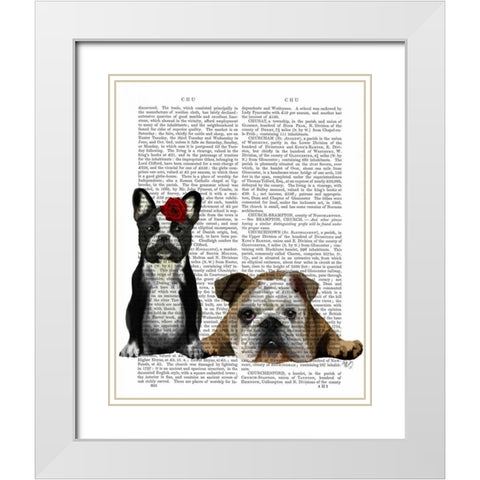 French Bulldog and English Bulldog White Modern Wood Framed Art Print with Double Matting by Fab Funky