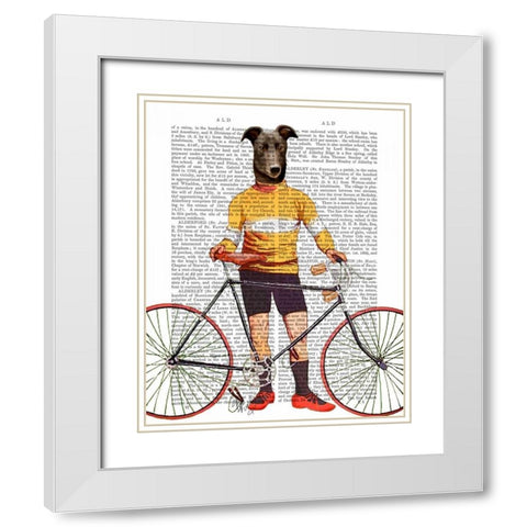 Greyhound Cyclist White Modern Wood Framed Art Print with Double Matting by Fab Funky