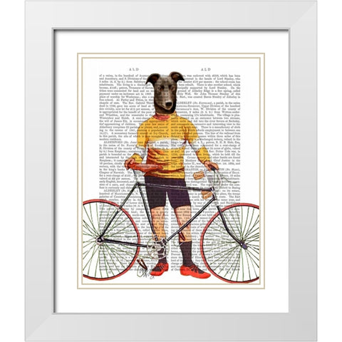 Greyhound Cyclist White Modern Wood Framed Art Print with Double Matting by Fab Funky