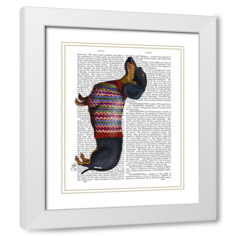 Dachshund With Woolly Sweater White Modern Wood Framed Art Print with Double Matting by Fab Funky