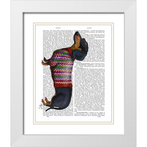 Dachshund With Woolly Sweater White Modern Wood Framed Art Print with Double Matting by Fab Funky
