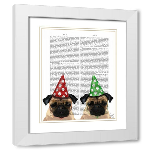 Party Pugs Pair White Modern Wood Framed Art Print with Double Matting by Fab Funky