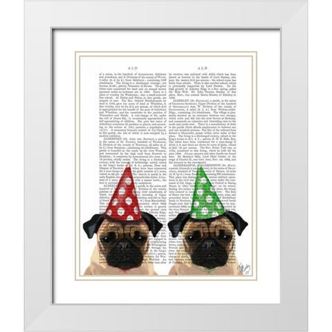 Party Pugs Pair White Modern Wood Framed Art Print with Double Matting by Fab Funky
