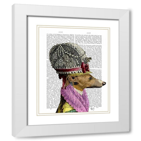 Greyhound in 16th Century Hat White Modern Wood Framed Art Print with Double Matting by Fab Funky