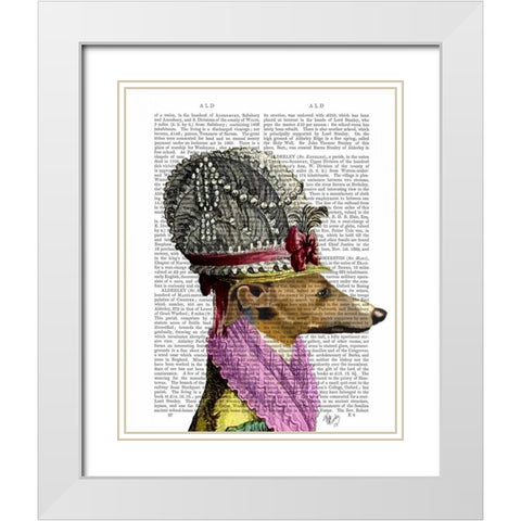 Greyhound in 16th Century Hat White Modern Wood Framed Art Print with Double Matting by Fab Funky