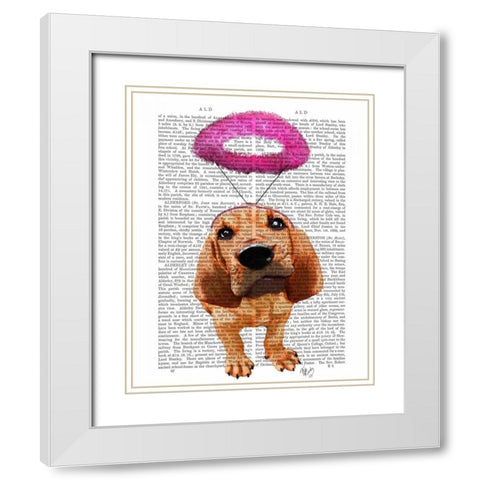 Bloodhound With Angelic Pink Halo White Modern Wood Framed Art Print with Double Matting by Fab Funky