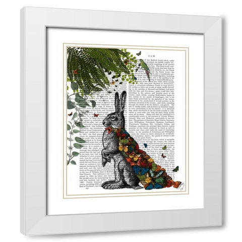 Hare with Butterfly Cloak White Modern Wood Framed Art Print with Double Matting by Fab Funky