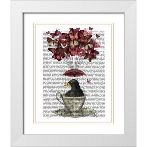 Blackbird In Teacup White Modern Wood Framed Art Print with Double Matting by Fab Funky