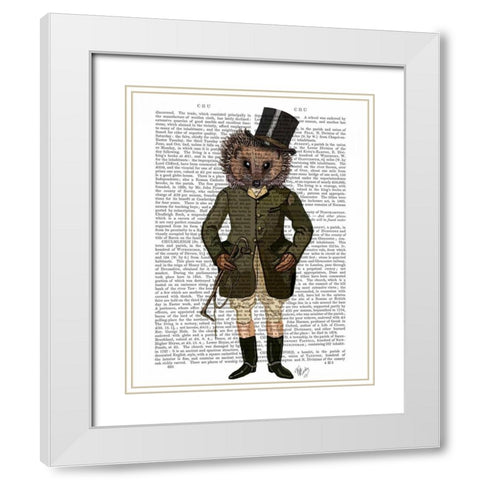 Hedgehog Rider Full White Modern Wood Framed Art Print with Double Matting by Fab Funky