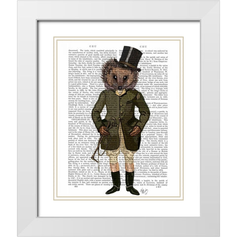 Hedgehog Rider Full White Modern Wood Framed Art Print with Double Matting by Fab Funky