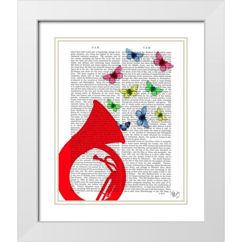 Tuba with Butterflies White Modern Wood Framed Art Print with Double Matting by Fab Funky