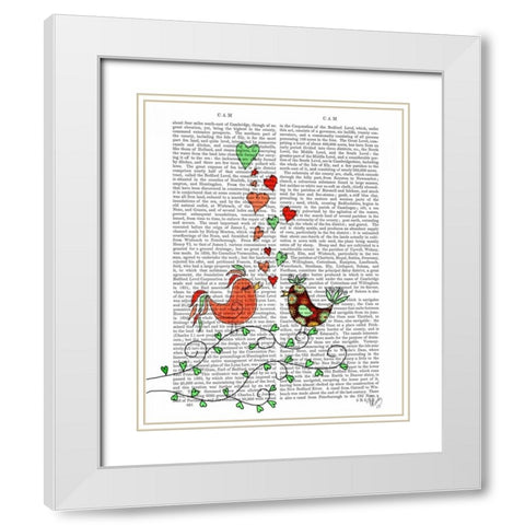 Love Birds Illustration White Modern Wood Framed Art Print with Double Matting by Fab Funky