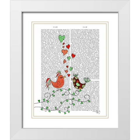Love Birds Illustration White Modern Wood Framed Art Print with Double Matting by Fab Funky