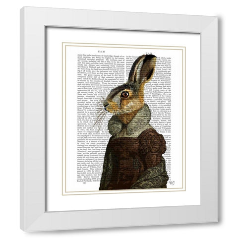Madam Hare Portrait White Modern Wood Framed Art Print with Double Matting by Fab Funky