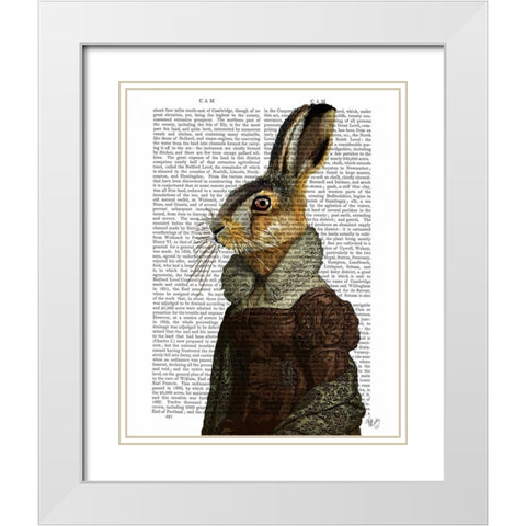 Madam Hare Portrait White Modern Wood Framed Art Print with Double Matting by Fab Funky