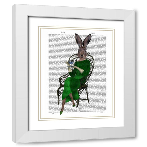 Lady Bella Rabbit Taking Tea White Modern Wood Framed Art Print with Double Matting by Fab Funky