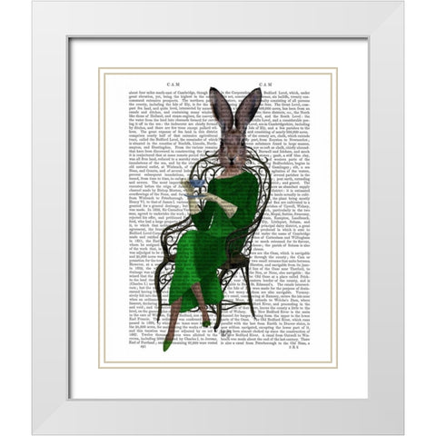 Lady Bella Rabbit Taking Tea White Modern Wood Framed Art Print with Double Matting by Fab Funky