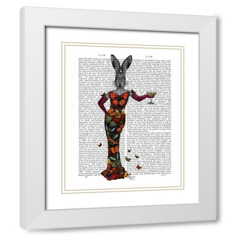 Rabbit Butterfly Dress White Modern Wood Framed Art Print with Double Matting by Fab Funky