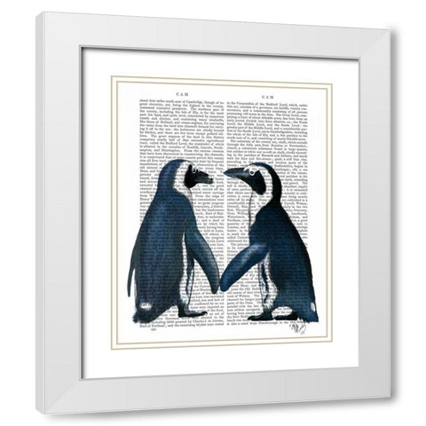 Penguins in Love White Modern Wood Framed Art Print with Double Matting by Fab Funky
