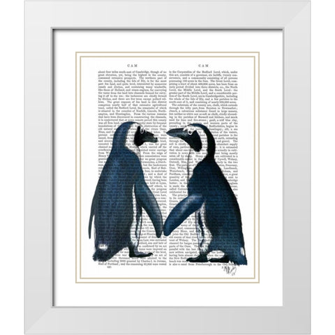 Penguins in Love White Modern Wood Framed Art Print with Double Matting by Fab Funky
