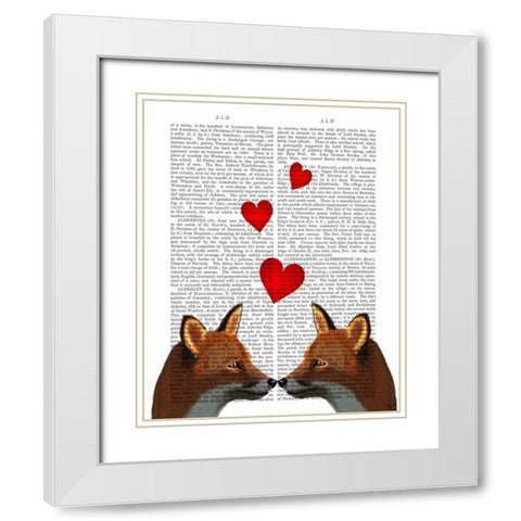 Foxes in Love White Modern Wood Framed Art Print with Double Matting by Fab Funky