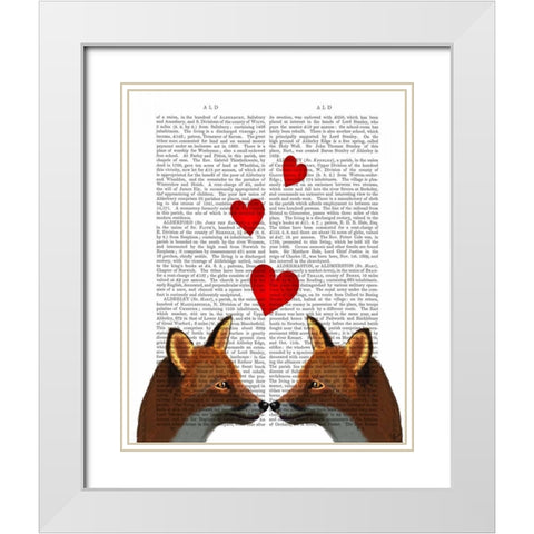 Foxes in Love White Modern Wood Framed Art Print with Double Matting by Fab Funky