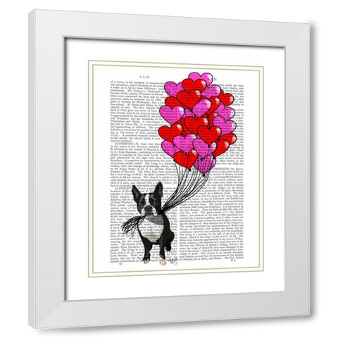 Boston Terrier And Balloons White Modern Wood Framed Art Print with Double Matting by Fab Funky