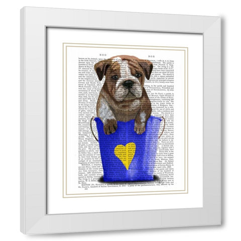Bulldog Bucket Of Love Blue White Modern Wood Framed Art Print with Double Matting by Fab Funky