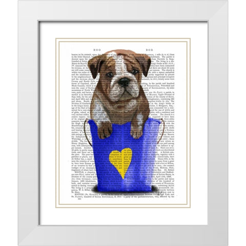 Bulldog Bucket Of Love Blue White Modern Wood Framed Art Print with Double Matting by Fab Funky